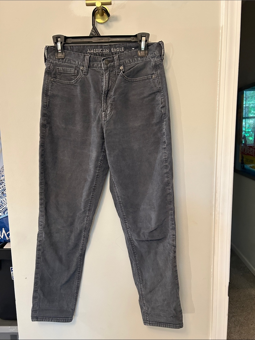 American Eagle Charcoal Gray Mom Jean Corduroy Pants